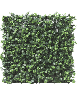 El seto artificial Eucalipto 50x50 cm UV es un panel cuadrado con hojas densas, pequeñas y redondas de eucalipto artificial, densamente empaquetadas para una apariencia vibrante y natural, perfecto para crear exuberantes jardines verticales o paredes decorativas en interiores o exteriores.