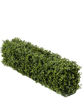 Un seto rectangular de boj artificial UV de 100x20x25 cm tiene densas hojas de boj artificial de color verde sobre un fondo blanco liso.