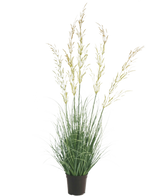 La planta de césped artificial Trigo ignífugo de 90 cm destaca bellamente sobre un fondo blanco con sus esbeltas hojas verdes y sus largas espigas amarillentas, ideal entre las plantas artificiales para el hogar y el jardín.