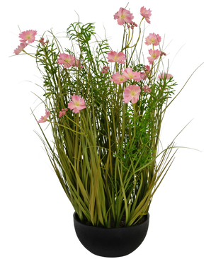 Hierba artificial rosa Gesang Flor hierba cebolla maceta 56cm ignífuga