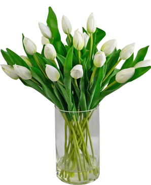 Ramo artificial de tulipanes en jarrón blanco 45 cm