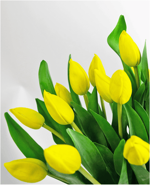 Ramo artificial de tulipanes en jarrón amarillo 45 cm