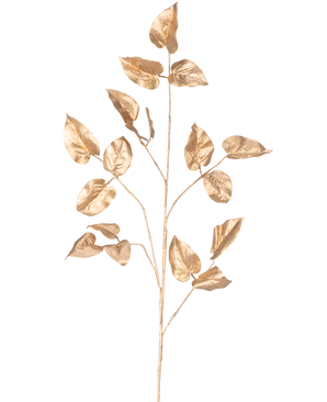 El Art Branch Salal 95 cm dorado tiene una sola rama pintada en oro con múltiples hojas sobre un fondo blanco liso.
