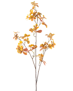 La Rama Artificial Enkianthus 112 cm amarilla es una única rama artificial con múltiples tallos y hojas otoñales amarillas, sobre un fondo blanco liso.