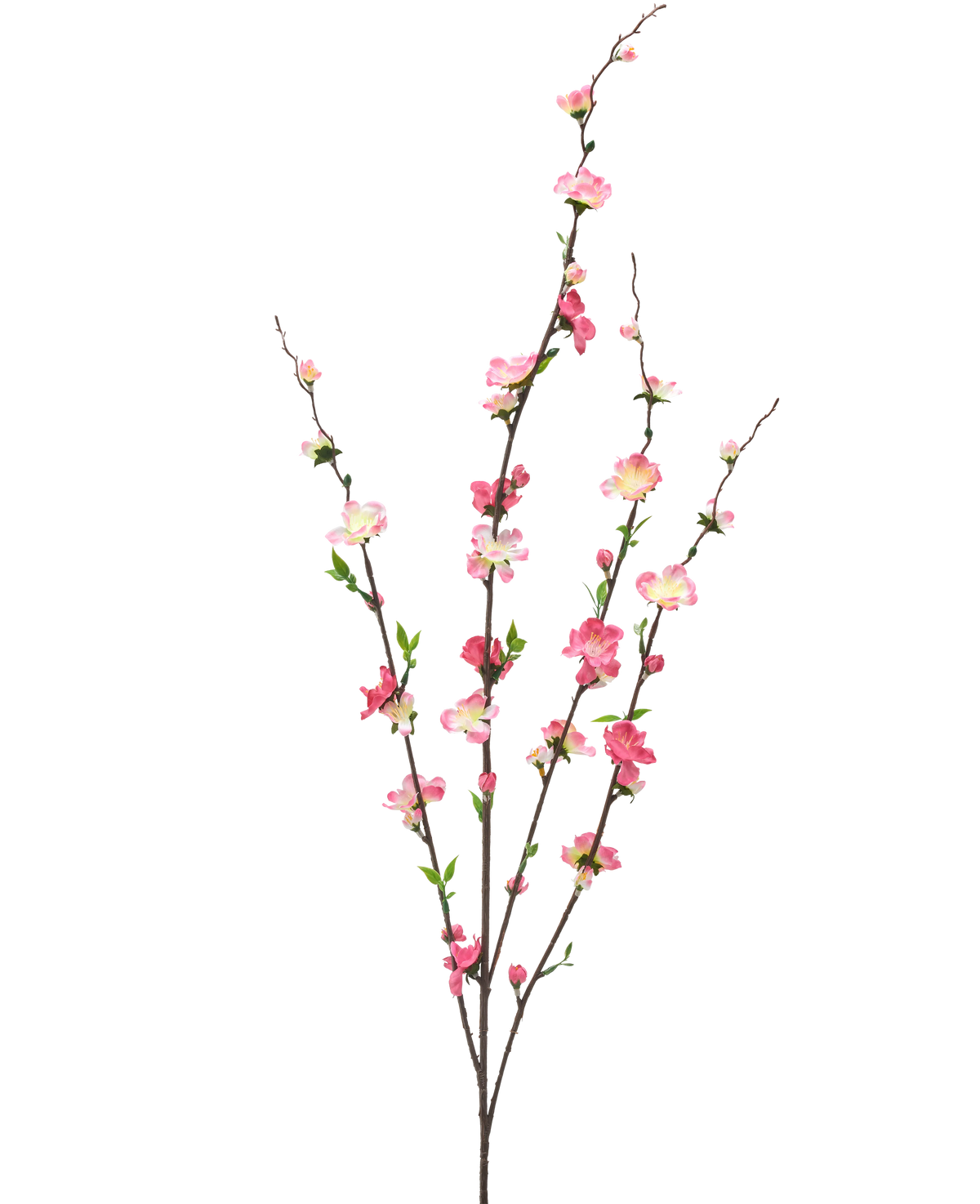 La Flor Artificial Flor 93 cm fucsia/rosa tiene tres esbeltas ramas con pequeñas hojas verdes y ramilletes de flores fucsia y rosa, aisladas sobre un fondo blanco.