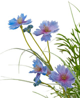 Césped artificial morado Gesang Flower macetero de hierba cebolla de 90cm con delicadas flores violetas y azules con centros amarillos y esbeltos tallos verdes, rodeados de finas hojas verdes. Ignífugo, ideal sobre fondo blanco.
