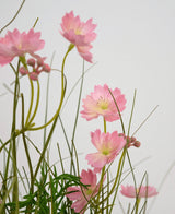 La maceta de hierba artificial con forma de cebolla y flor de Gesang rosa de 56 cm retardante de fuego tiene delicadas flores rosadas con esbeltos tallos verdes y hojas estrechas, dispuestas sobre un fondo claro para lograr un efecto suave y aireado.