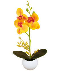 Orquídea artificial 28 cm amarilla/roja en maceta decorativa blanca