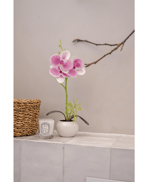 Orquídea artificial 28 cm blanca/rosa en maceta decorativa