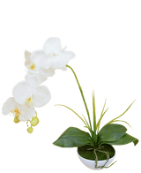 Orquídea artificial 50 cm blanca en maceta decorativa blanca