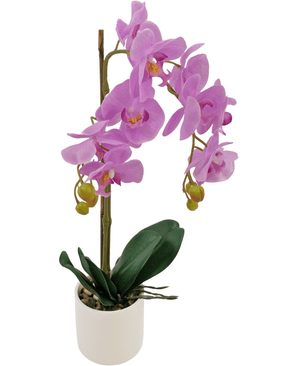 Orquídea artificial 52 cm lila en maceta decorativa blanca