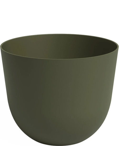La Maceta Havanna Ø30cm x H25cm es una maceta lisa de color verde oliva mate con una forma suave y redonda sin adornos ni patrones visibles.