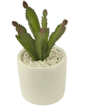 Suculenta artificial Cactus 20 cm en maceta decorativa blanca