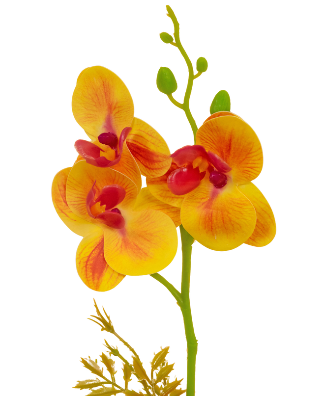 Orquídea artificial 28 cm amarilla/roja en maceta decorativa  blanca
