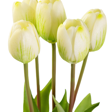 Ramo tulipán artificial Real Touch Verde/blanco 40cm