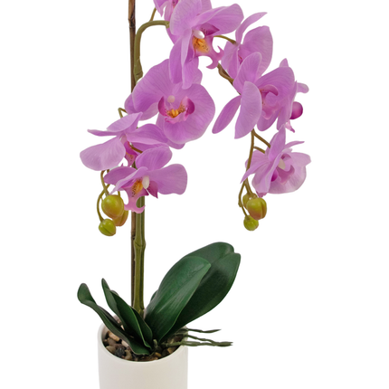 Orquídea artificial 52 cm lila en maceta decorativa blanca