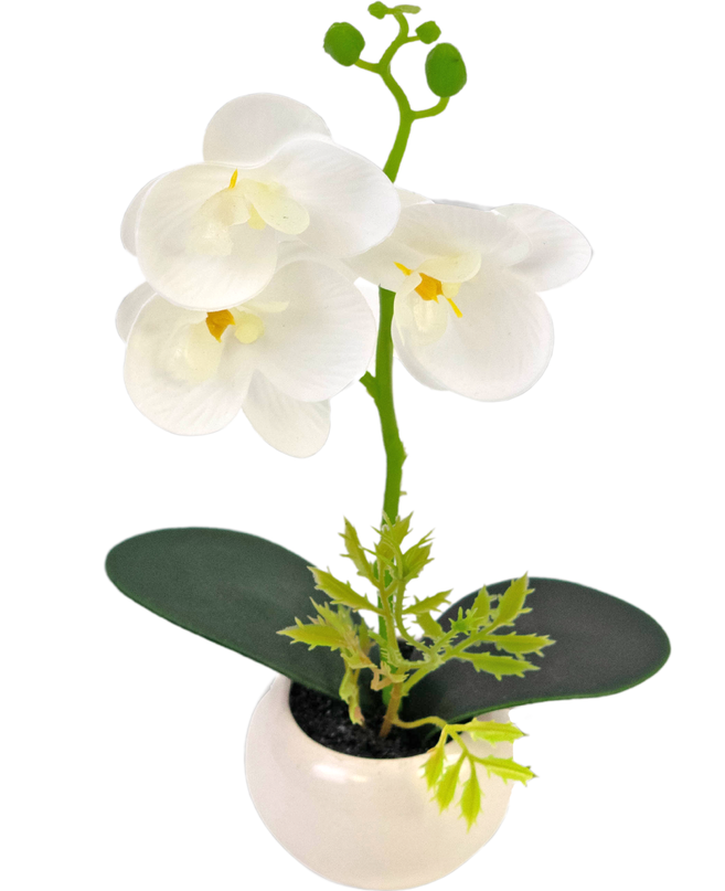 Orquídea artificial 28 cm blanca en maceta decorativa