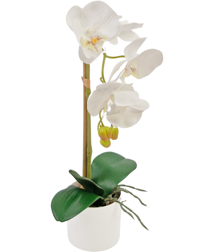 Orquídea artificial 42 cm blanca en maceta decorativa blanca