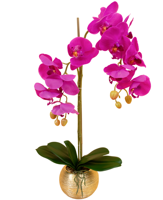 Orquídea artificial 56cm rosa en maceta decorativa dorada