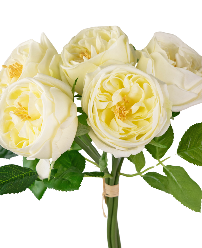 Ramo de rosas artificiales "Carmen" Real Touch Crema blanca 36cm