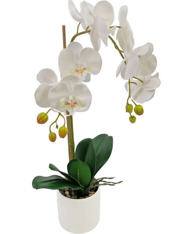 Orquídea artificial 52 cm blanca en maceta decorativa blanca
