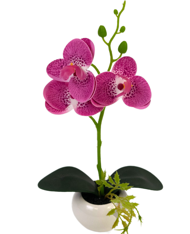 Orquídea artificial 28 cm rosa en maceta decorativa