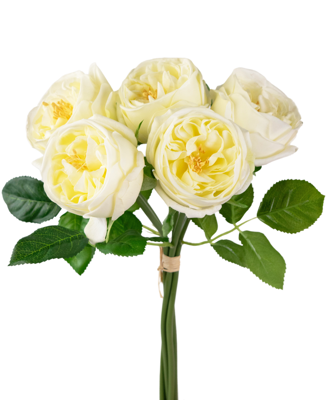 Ramo de rosas artificiales "Carmen" Real Touch Crema blanca 36cm