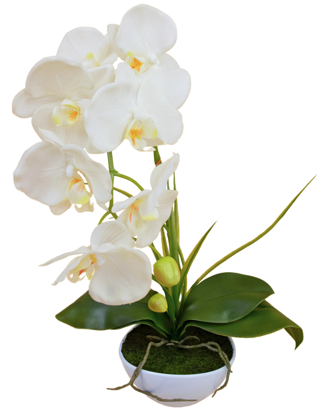 Orquídea artificial 50 cm blanca en maceta decorativa blanca