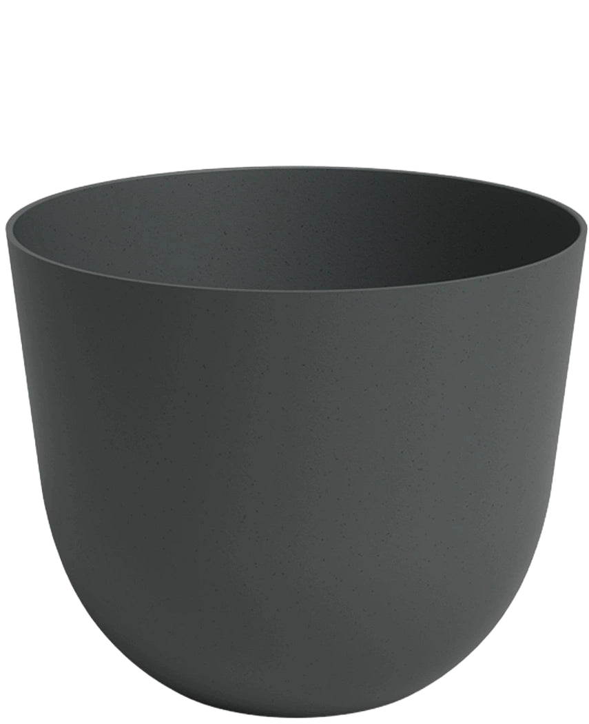 La Macetero Havanna Ø30cm x H25cm es un macetero redondo y liso en gris oscuro con lados lisos y un acabado mate, que se muestra sobre un fondo blanco.