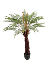 La Planta Artificial Dicksonia 127 cm es un helecho alto en maceta con un tronco estructurado de color marrón y hojas verdes largas y curvas sobre un fondo blanco.