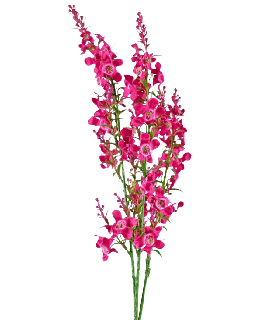 La Flor Artificial Catnip 75 cm rosa tiene un tallo de flores artificiales de color rosa vibrante con hojas verdes, aisladas sobre un fondo blanco.