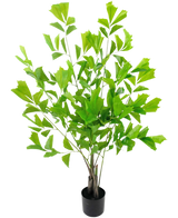 La palmera cola de pez artificial de 120 cm tiene varios tallos largos y delgados con hojas en forma de abanico de color verde brillante sobre un fondo blanco liso.
