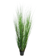 La planta de césped artificial Cebolla de 170 cm es una planta de césped artificial alta e ignífuga con hojas verdes largas y delgadas en una maceta negra compacta, representada sobre un fondo blanco liso.