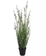 Een Kunstgras Gierst Uien graspot van 90 cm hoog en merkvast, met kunstgras in een strakke zwarte pot.