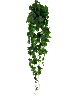 La hiedra artificial verde de 105 cm tiene densas hojas verdes que caen, creando un efecto de hiedra exuberante sobre un fondo blanco liso.
