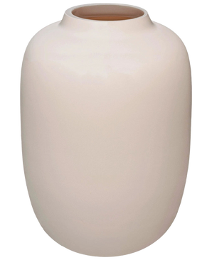 El jarrón Artic Beige (Ø21 x H29 cm) es un jarrón de cerámica liso de color blanquecino con forma redonda y una pequeña abertura acampanada, representado sobre un fondo blanco.