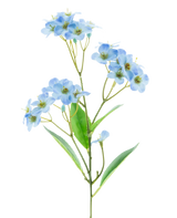 Una orquídea artificial Real Touch Blue de 50 cm con racimos de delicadas flores de color azul claro y algunas hojas verdes se alza sobre un fondo blanco liso.
