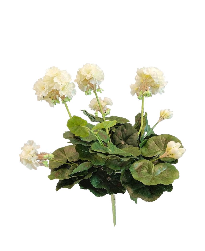 El geranio artificial blanco de 40 cm tiene flores blancas realistas y hojas verdes exuberantes, perfecto para añadir elegancia atemporal a su colección de plantas o flores artificiales.