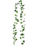 Dos largas hebras de hiedra artificial verde/blanca de 180 cm cuelgan verticalmente sobre un fondo blanco liso.