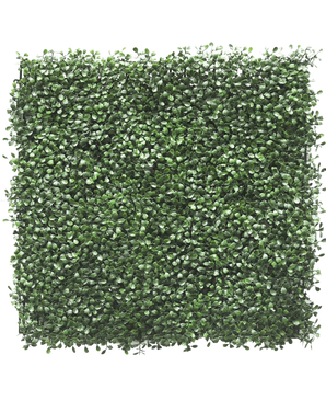 El seto artificial Boj 50x50 cm UV tiene densas hojas verdes artificiales, creando un aspecto de seto exuberante o jardín vertical, perfecto para iluminar cualquier espacio.